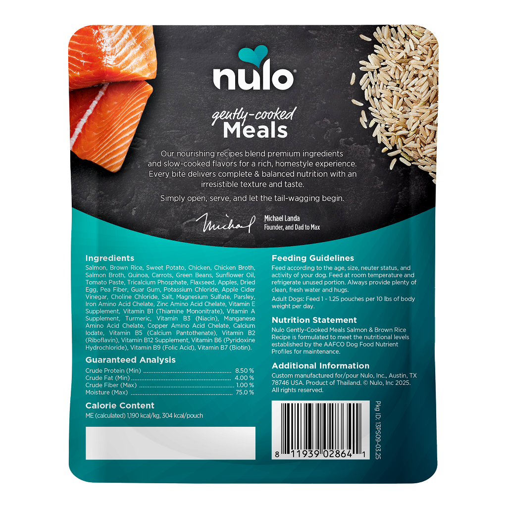 Nulo Dog Gently-Cooked Meals Salmon & Brown Pouch, 9-oz image number null