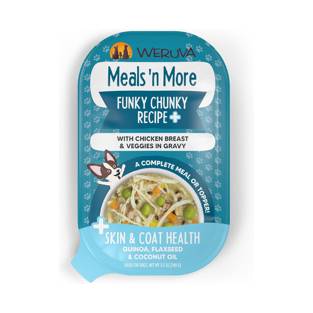 Weruva Meals 'n More Funky Chunky Recipe Plus Skin & Coat Health Wet Dog Food Cup, 3.5-oz image number null