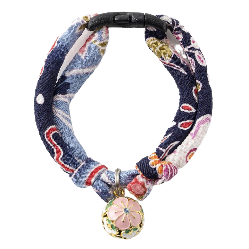 Chirimen Sakura Cat Collar (Blue) image number null