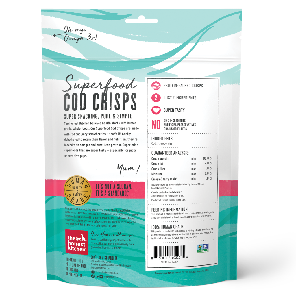 The Honest Kitchen Superfood Cod Crisps - Cod & Strawberry 3-oz image number null