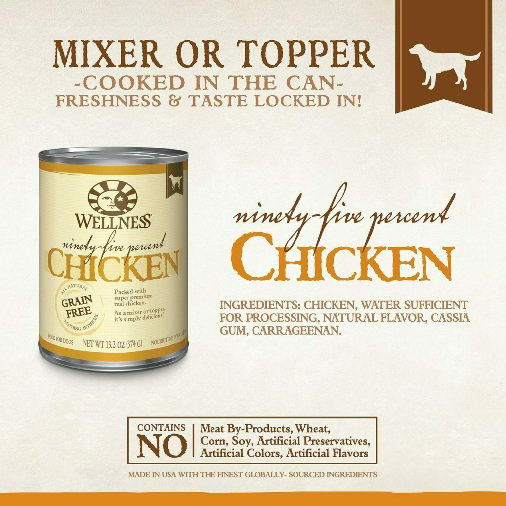 Wellness 95% Chicken Natural Wet Grain Free Canned Dog Food, 13.2-oz Can image number null