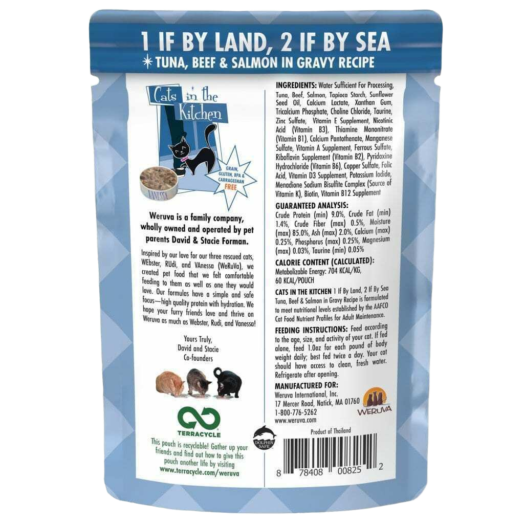 Weruva Cats In The Kitchen, 1 If By Land, 2 If By Sea With Tuna, Beef & Salmon In Gravy Cat Food, 3-oz Pouch image number null