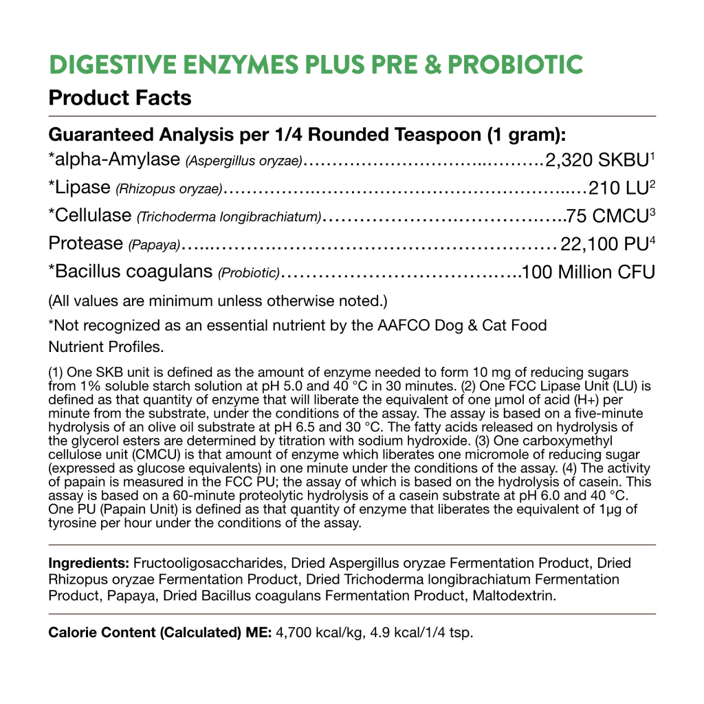 Naturvet Digestive Enzymes Plus Pre & Probiotics Supplement For Dogs And Cats, Powder, Made In The USA image number null