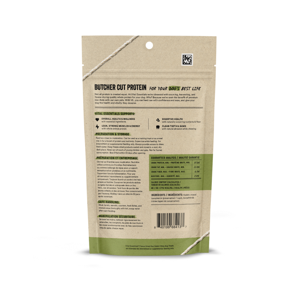 Vital Essentials Freeze-Dried Rabbit Bites Dog Treat, 2-oz image number null