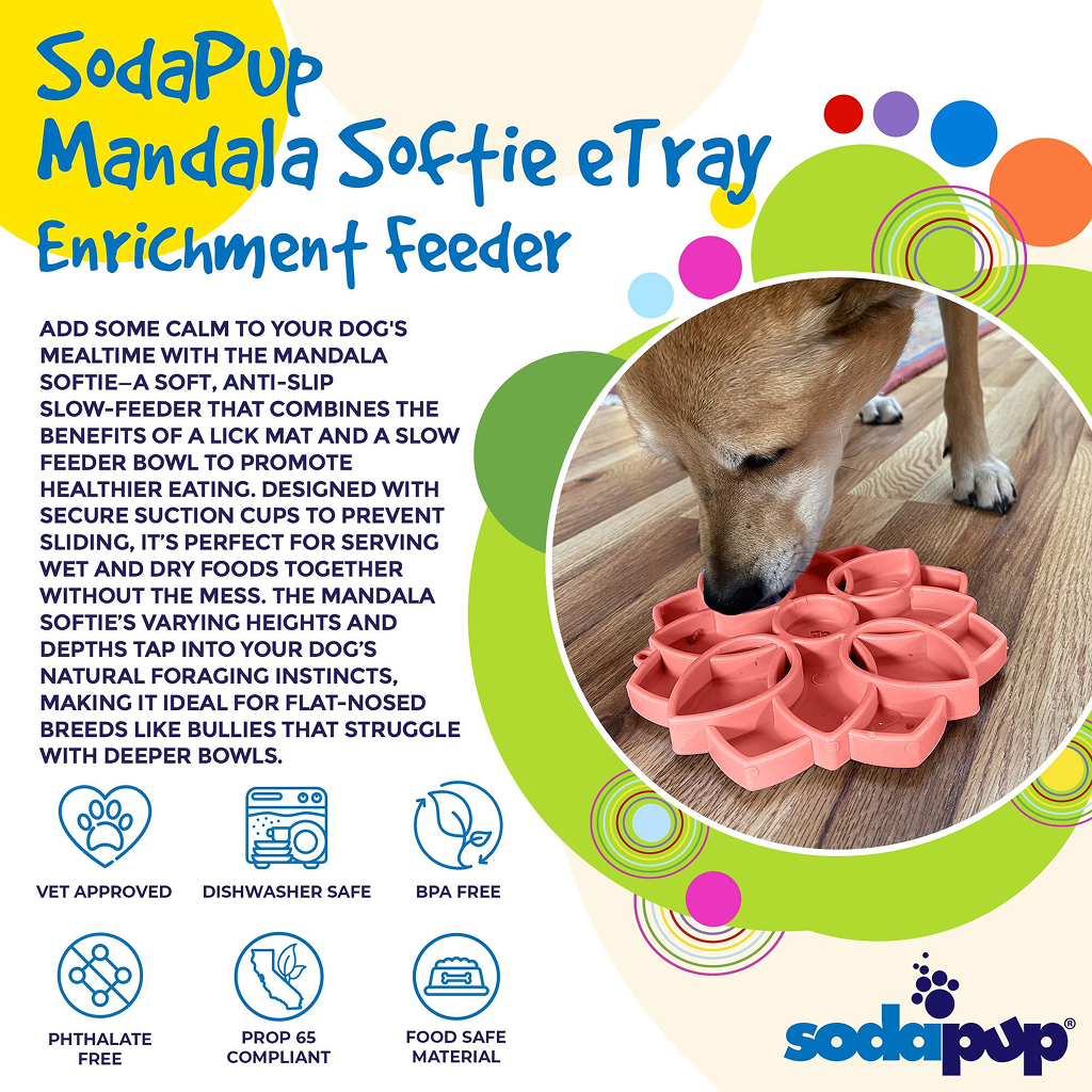 Soda Pup Mandala Softie Enrichment Slow Feeder with Suction Cups, Green image number null