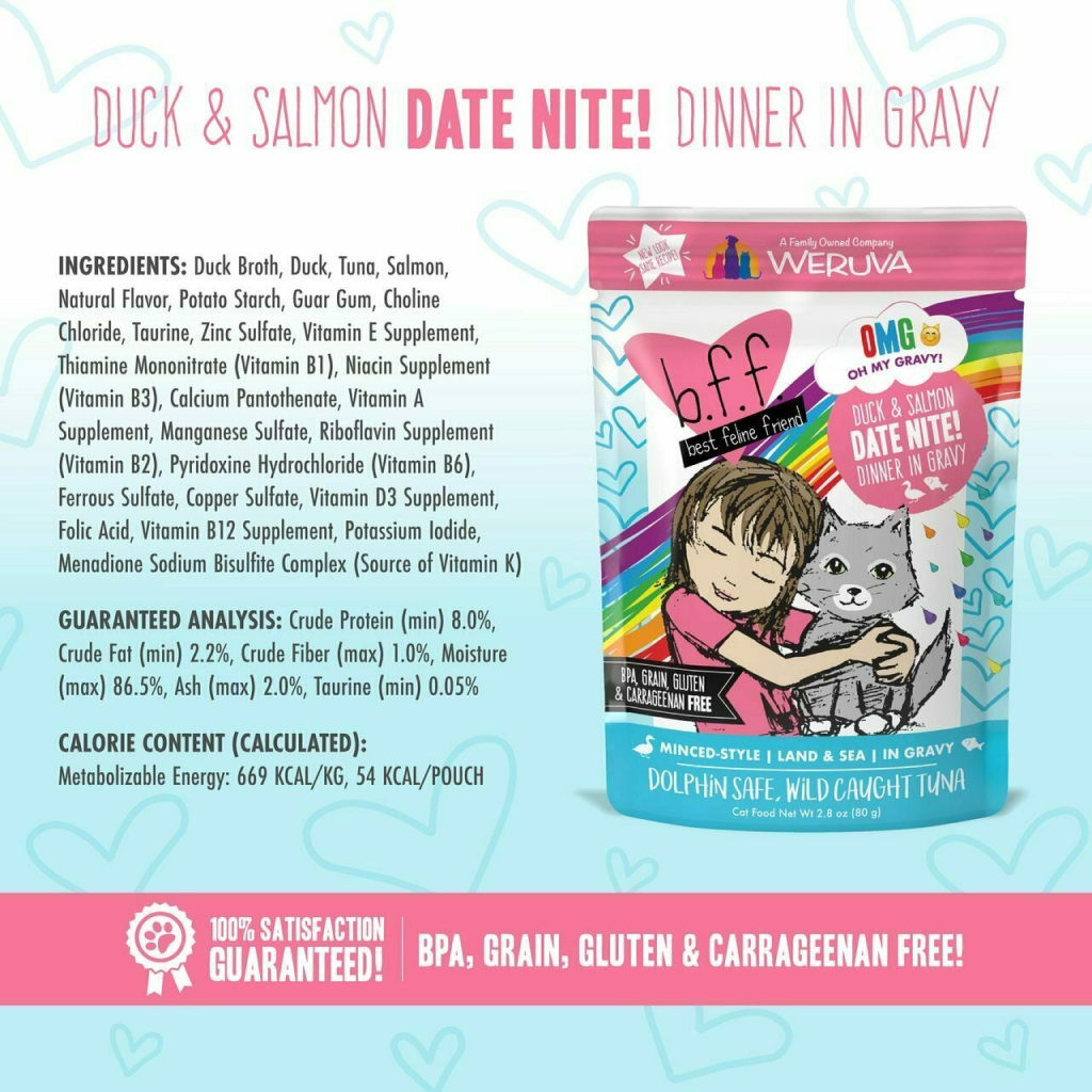 B.F.F. Omg - Best Feline Friend Oh My Gravy!, Date Nite! With Duck & Salmon In Gravy Cat Food By Weruva, 2.8-oz Pouch image number null