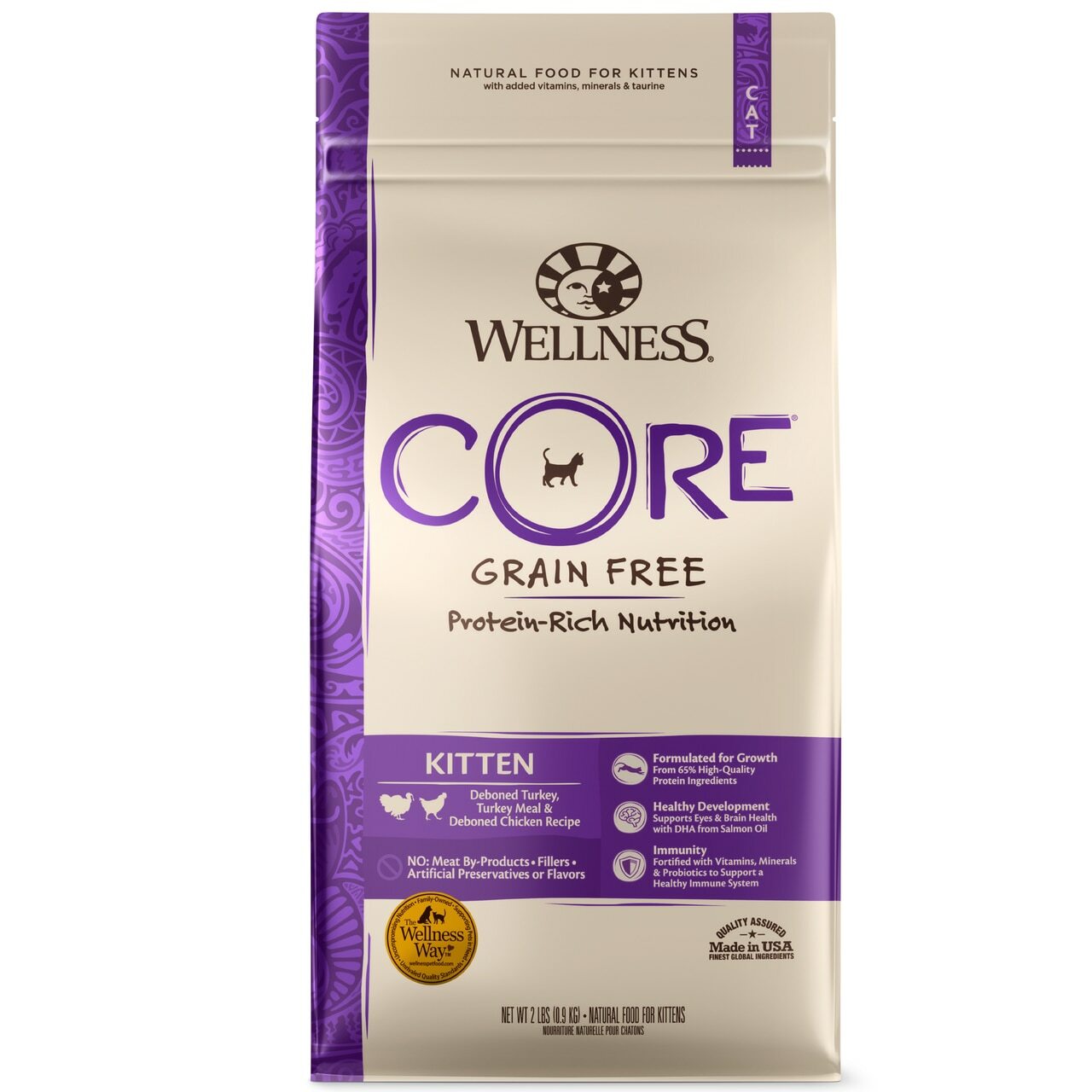 Wellness Core Natural Grain Free Dry Kitten Food, Kitten Turkey & Deboned Chicken Recipe, 2-lb Bag image number null