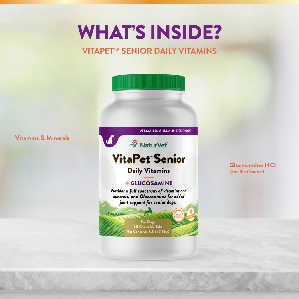 Naturvet Vitapet Senior Daily Vitamins Plus Glucosamine For Dogs, 60 Count Time Release, Chewable Tablets, Made In The USA image number null