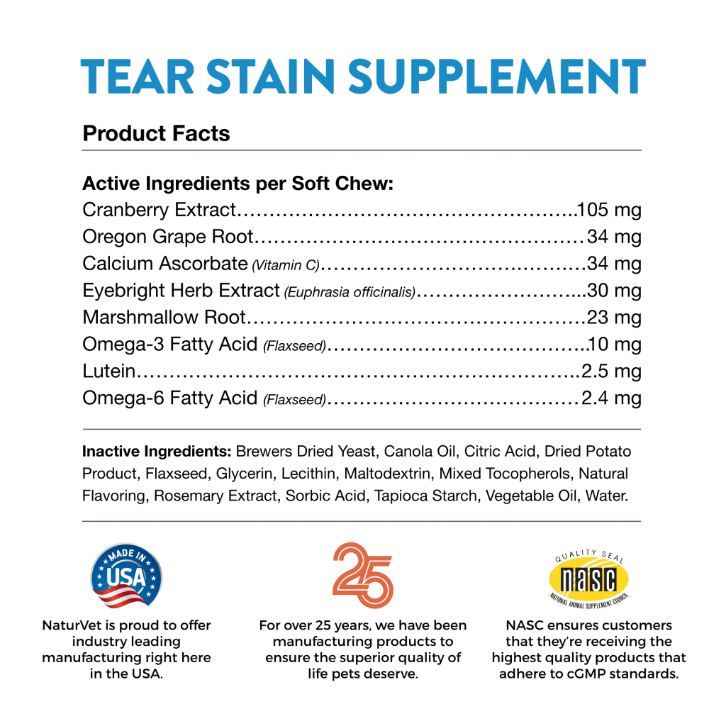 Naturvet Tear Stain Supplement Plus Lutein For Dogs And Cats, 70 Count Soft Chews, Made In The USA image number null