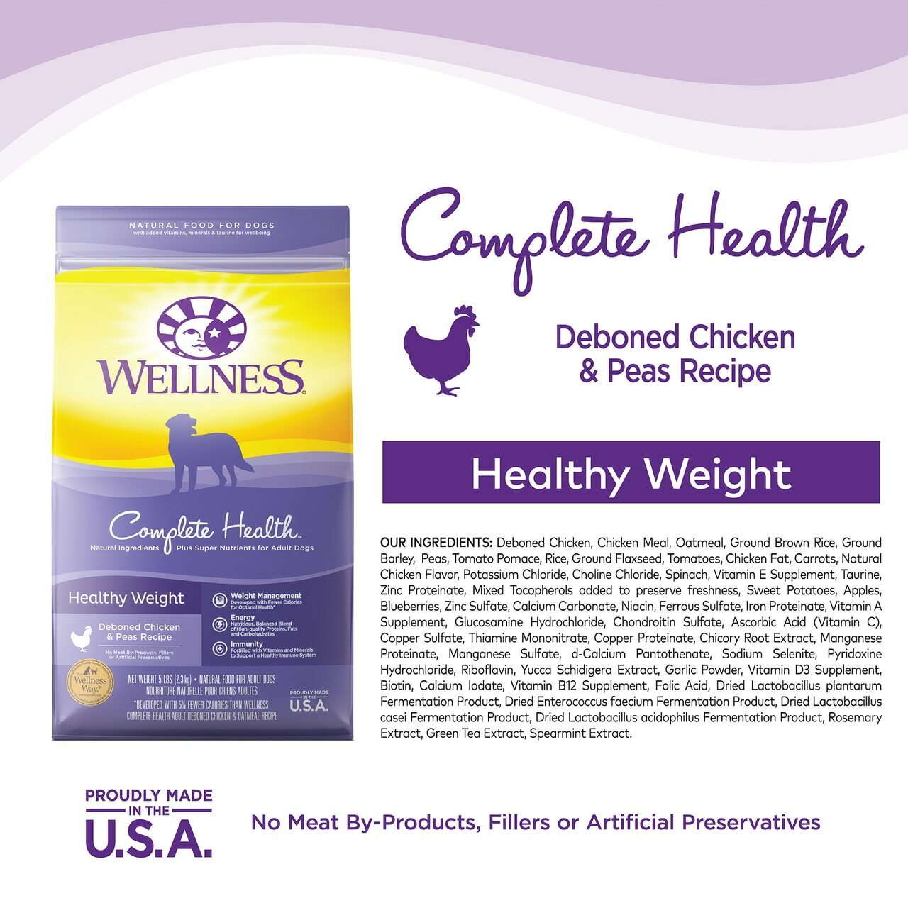 Wellness Complete Health Natural Dry Healthy Weight Dog Food, Chicken & Peas, 13-lb Bag image number null