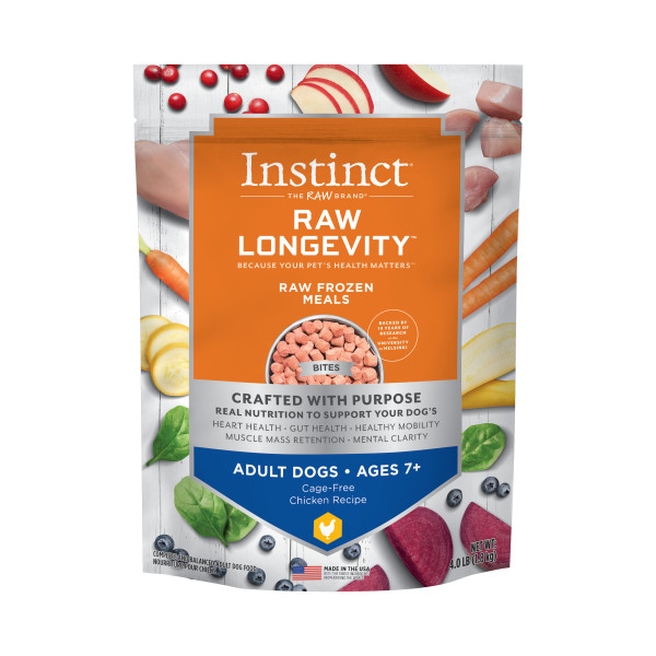 Frozen - Instinct Raw Longevity Raw Frozen Meals Cage-Free Chicken Recipe For Adult Dogs Ages 7+, 4-lb image number null