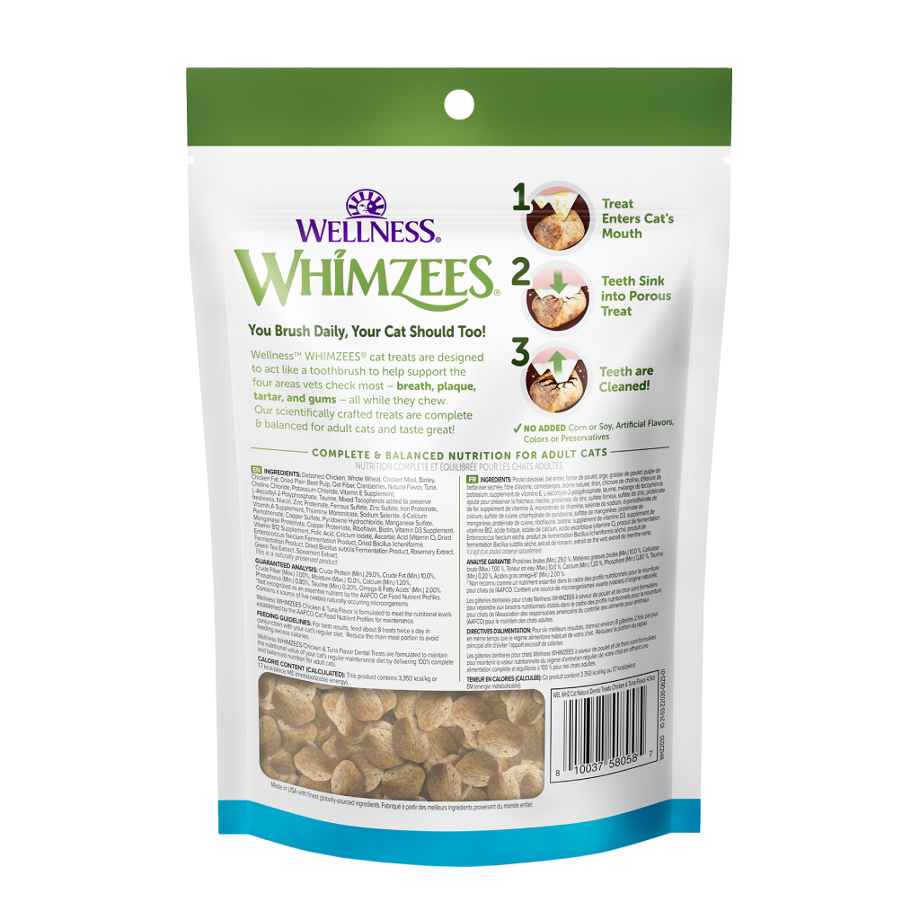 WHIMZEES Cat Natural Dental Treat Bag - Chicken & Tuna Flavor, 4.5-oz image number null