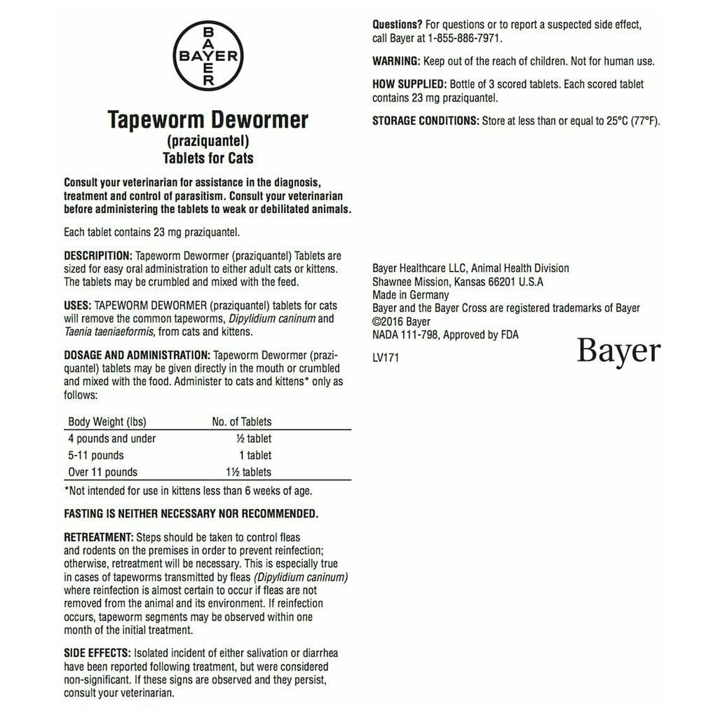 Tapeworm Dewormer Tablets For Cats, 3 Pack image number null