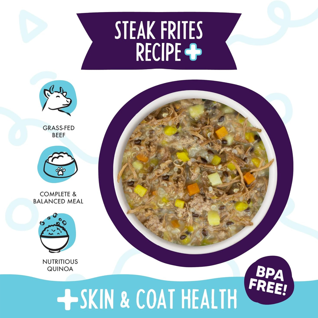 Weruva Meals 'n More Steak Frites Recipe Plus Skin & Coat Health Wet Dog Food Cup, 3.5-oz image number null