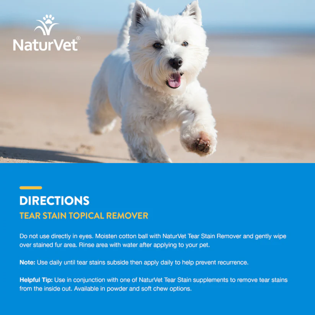 Naturvet Tear Stain Topical Remover Plus Aloe For Dogs And Cats, 4-oz Liquid, Made In The USA image number null