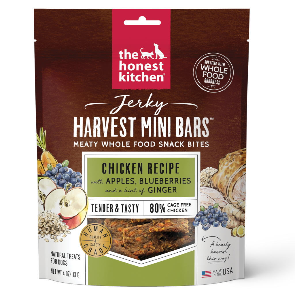 The Honest Kitchen Jerky Harvest Mini Bars: Chicken Recipe With Apples & Blueberries, 4-oz Bag image number null