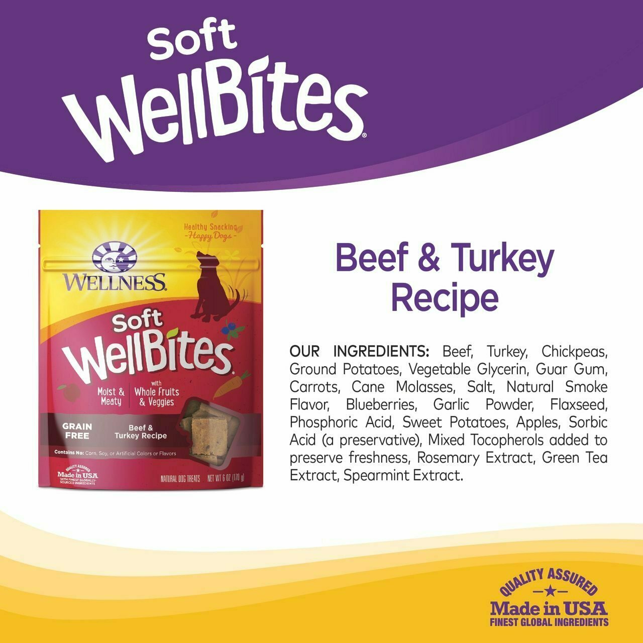Wellness Wel-lbites Natural Grain Free Soft Dog Treats, Beef & Turkey Recipe, 6-oz Bag image number null