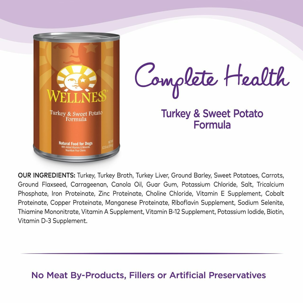 Wellness Complete Health Natural Wet Canned Dog Food Turkey & Sweet Potato, 12.5-oz Can image number null