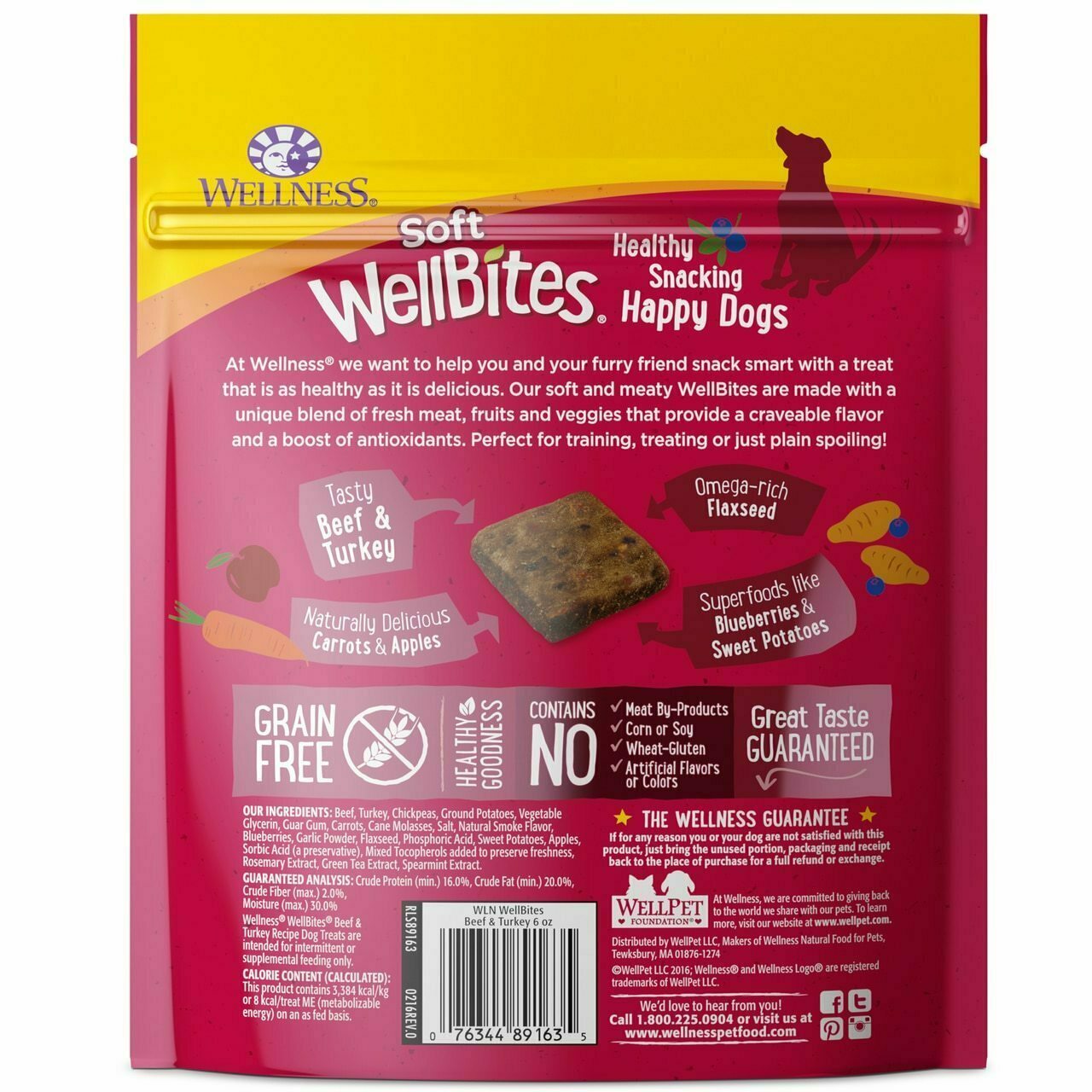 Wellness Wel-lbites Natural Grain Free Soft Dog Treats, Beef & Turkey Recipe, 6-oz Bag image number null