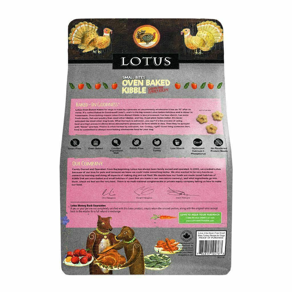 Lotus Small Bites Grain-Free Turkey Oven-Baked Recipe Dry Dog Food, 4-lb image number null