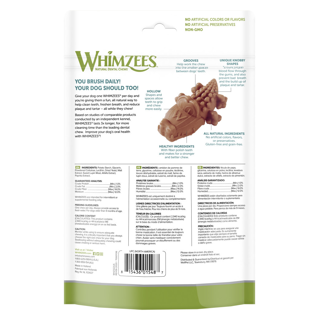 Whimzees Dog Alligator Natural Dental Chew, Medium image number null