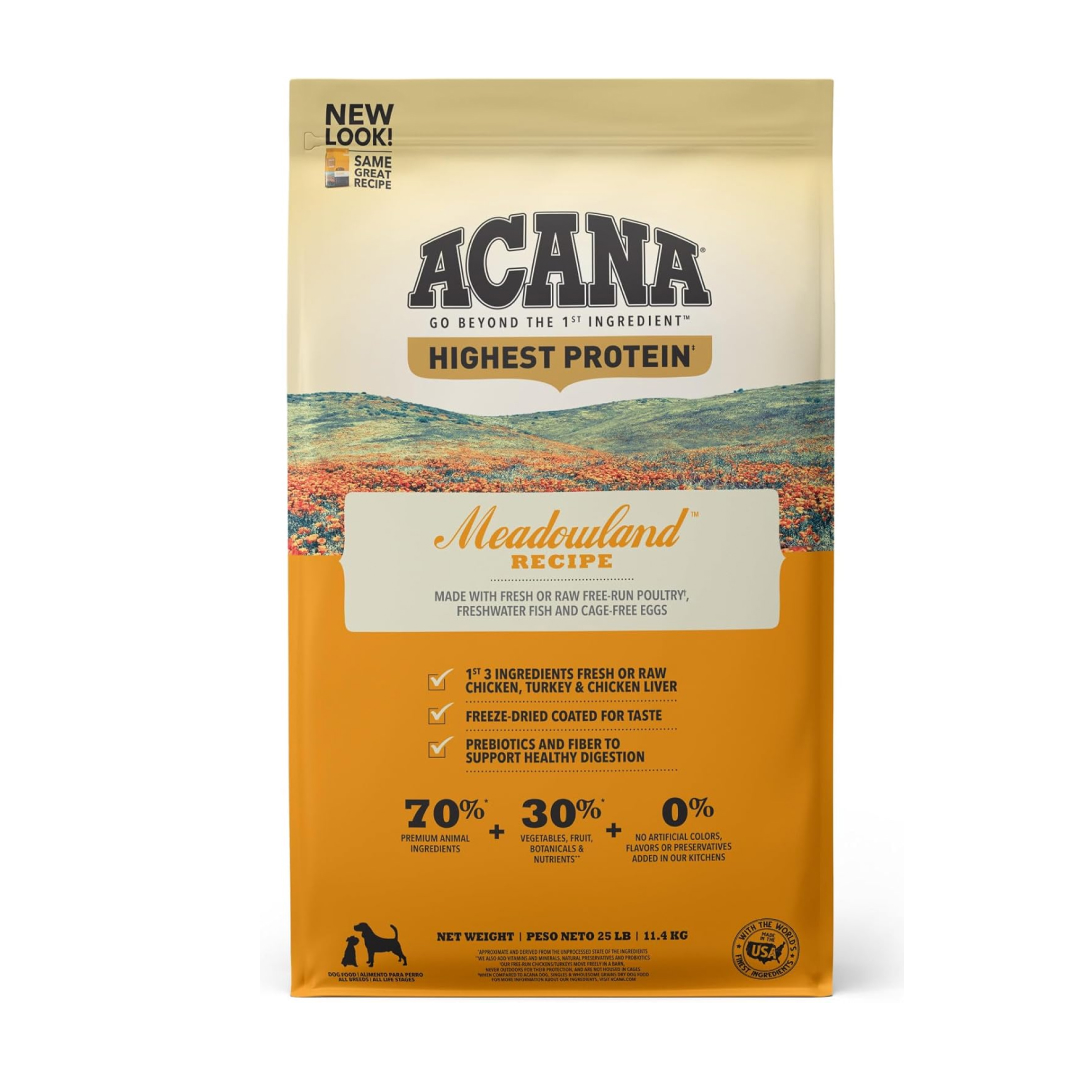 Acana Highest Protein Meadowland Recipe Dog Food, 25-lb image number null