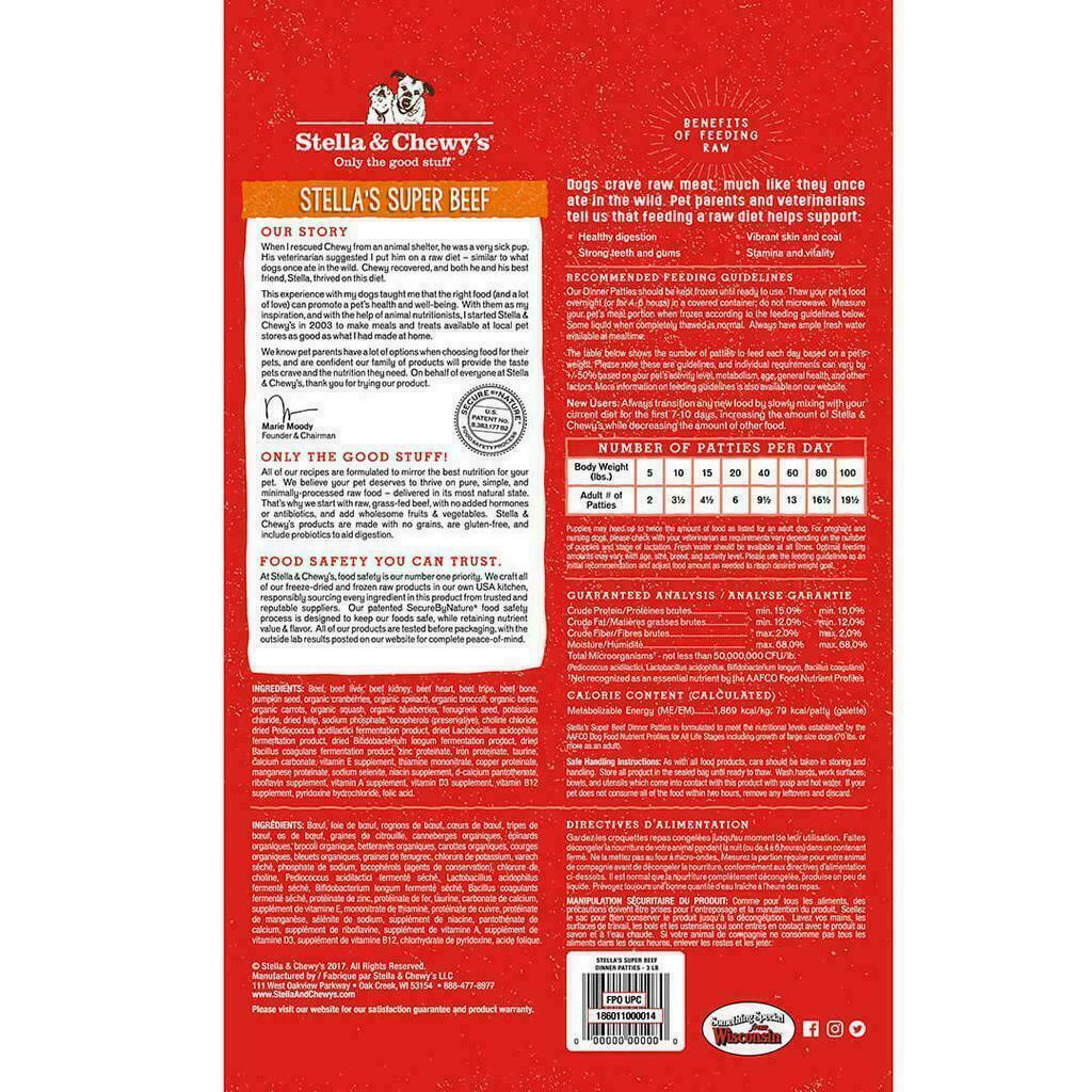 Stella & Chewy's Frozen Raw Super Beef Dinner Patties Dog Food, 12-lb image number null