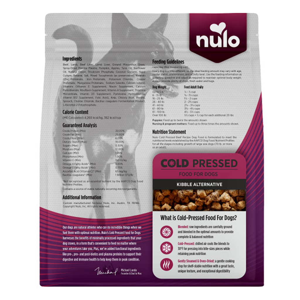 Nulo Cold Pressed Beef Recipe Grain-Free Puppy & Adult Dry Dog Food, 2.2LB Bag image number null