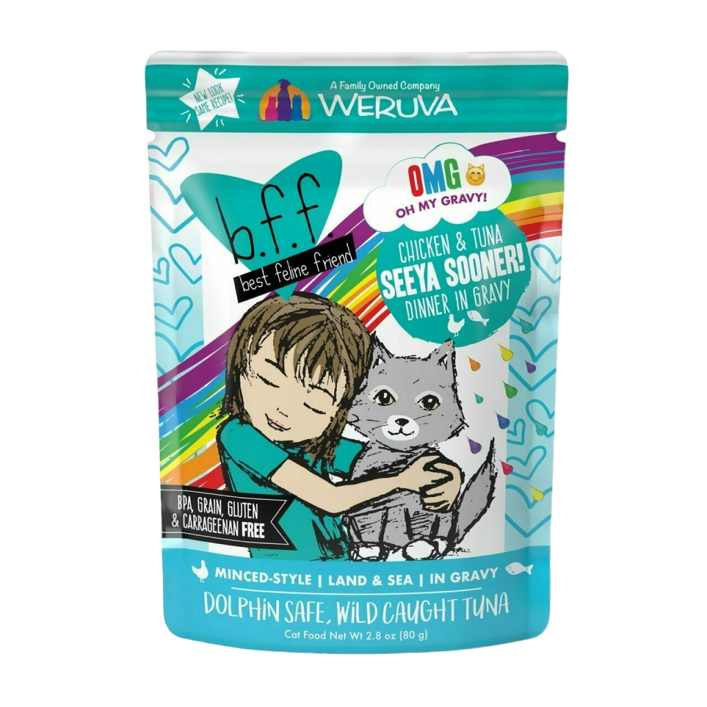 B.F.F. Omg - Best Feline Friend Oh My Gravy!, Seeya Sooner! With Chicken & Tuna In Gravy Cat Food By Weruva, 2.8-oz Pouch image number null