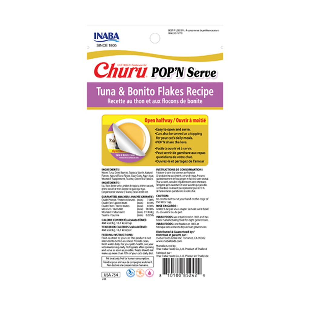 Churu Pop N Serve Tuna & Bonito Flakes Recipe, 2-pk image number null