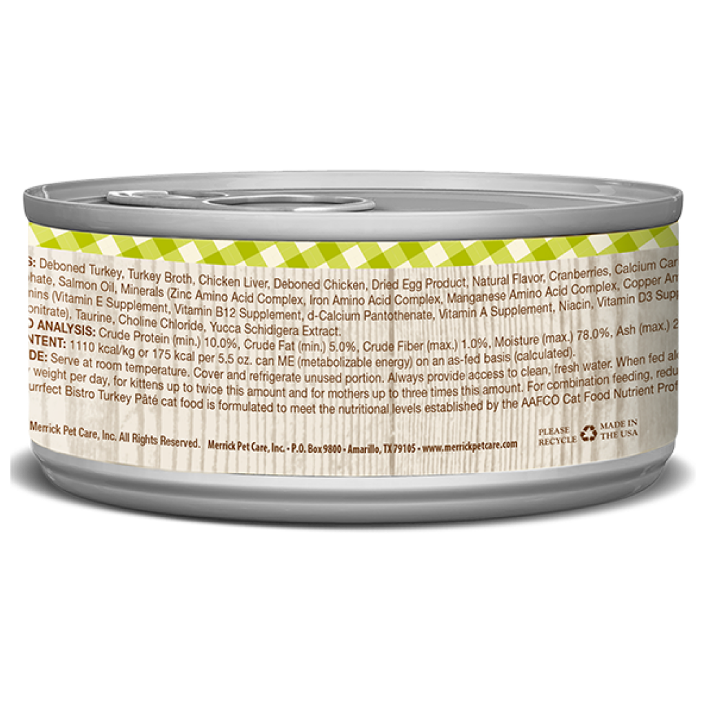 Merrick Purrfect Bistro Grain Free Turkey Pate Cat Can 5.5-oz image number null