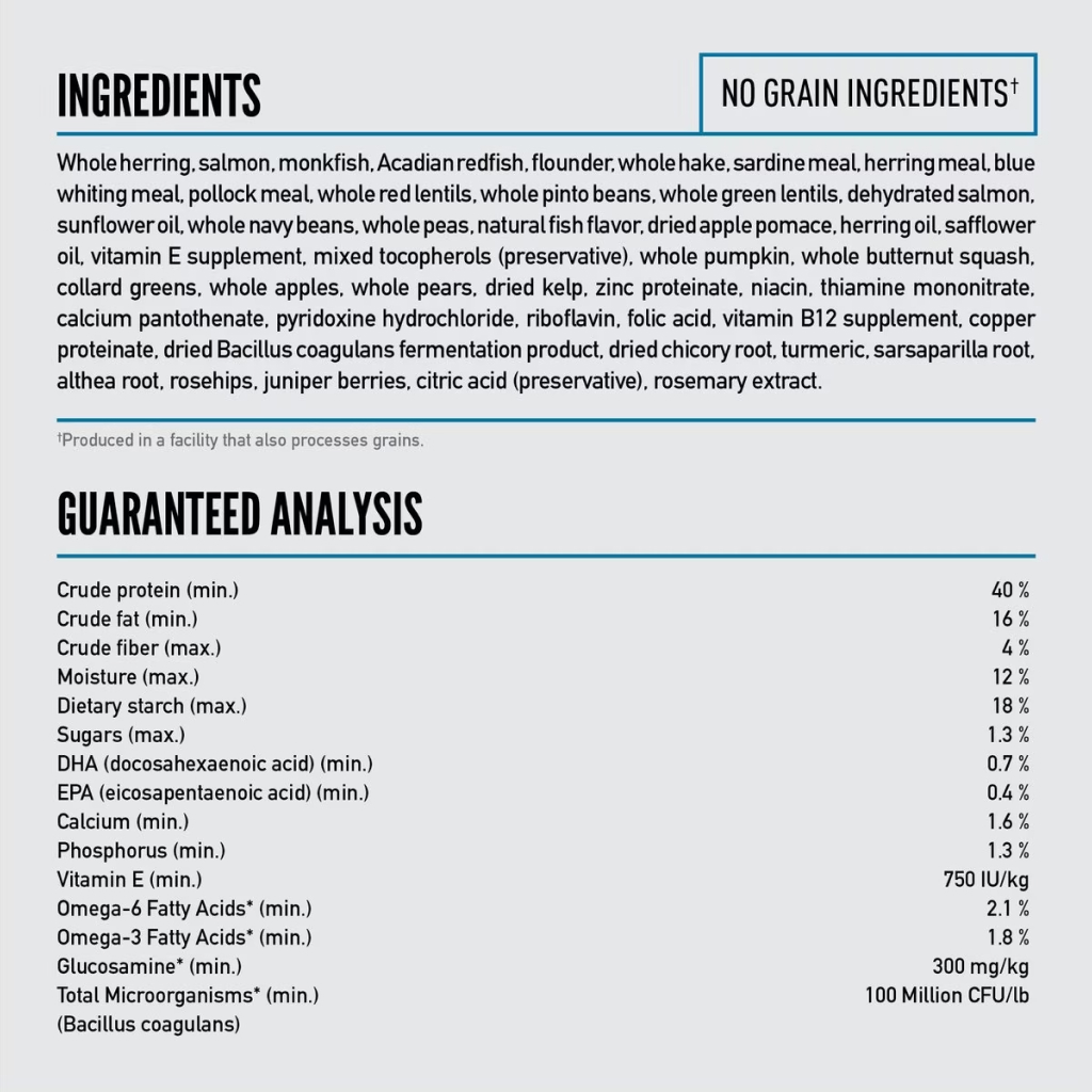 Orijen Six Fish Dog Food Ingredients and Analysis image number null