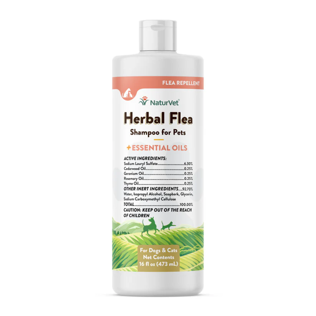 Naturvet Herbal Flea Shampoo With Essential Oils For Dogs And Cats, 16-oz Liquid, Made In The USA image number null