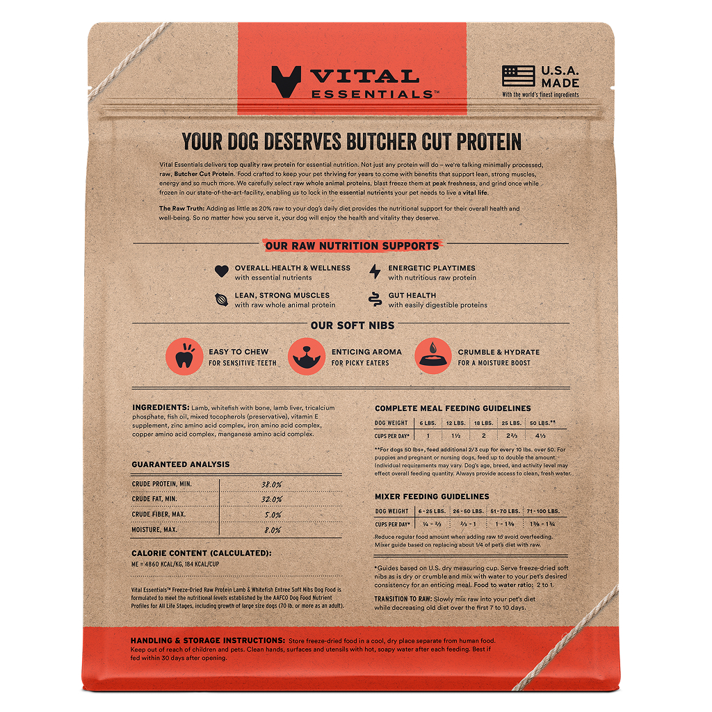 Vital Essentials Freeze-Dried Raw Lamb & Whitefish Entree & Mixer Dog Food Soft Nibs, 3-lbs image number null