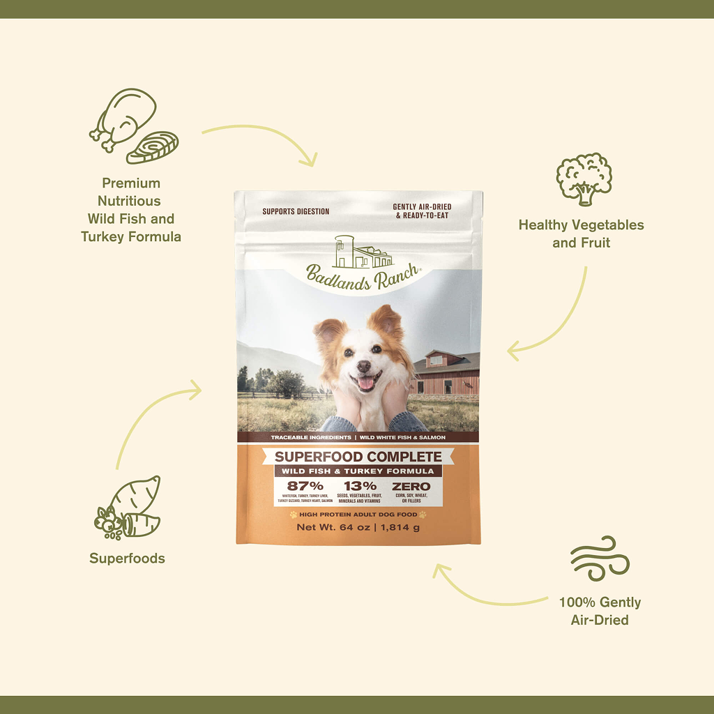 Badlands Ranch Air- Dried Grain- Free Superfood Complete Wild Fish and Turkey Formula, 64-oz image number null