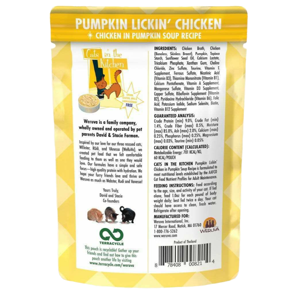 Weruva Cats In The Kitchen, Pumpkin Lickin' Chicken With Chicken Breast In Pumpkin Soup Cat Food, 3-oz Pouch image number null