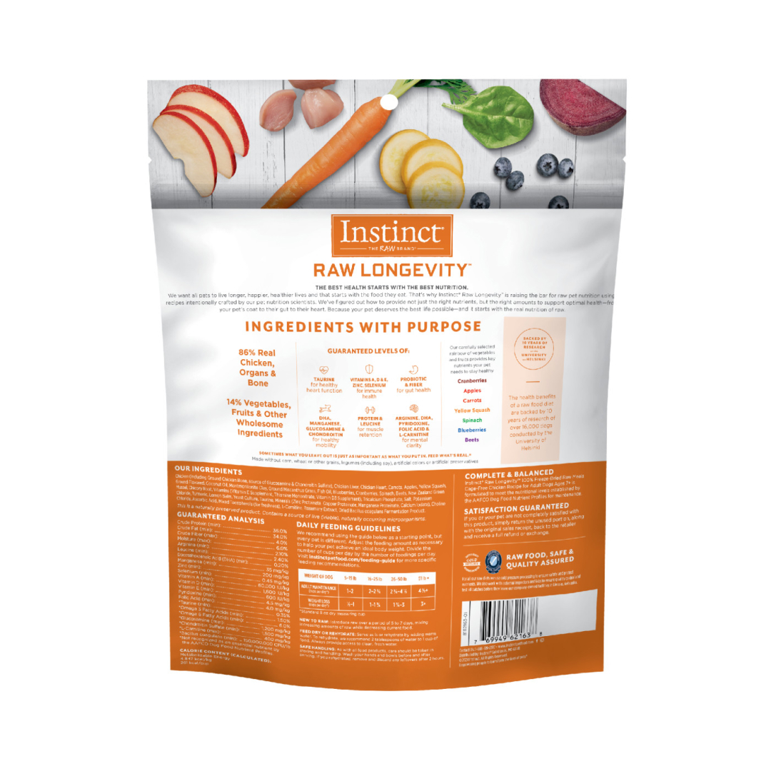 Instinct Freeze-Dried Raw Longevity Adult Ages 7+ Chicken Bites Dog Food, 5-oz image number null