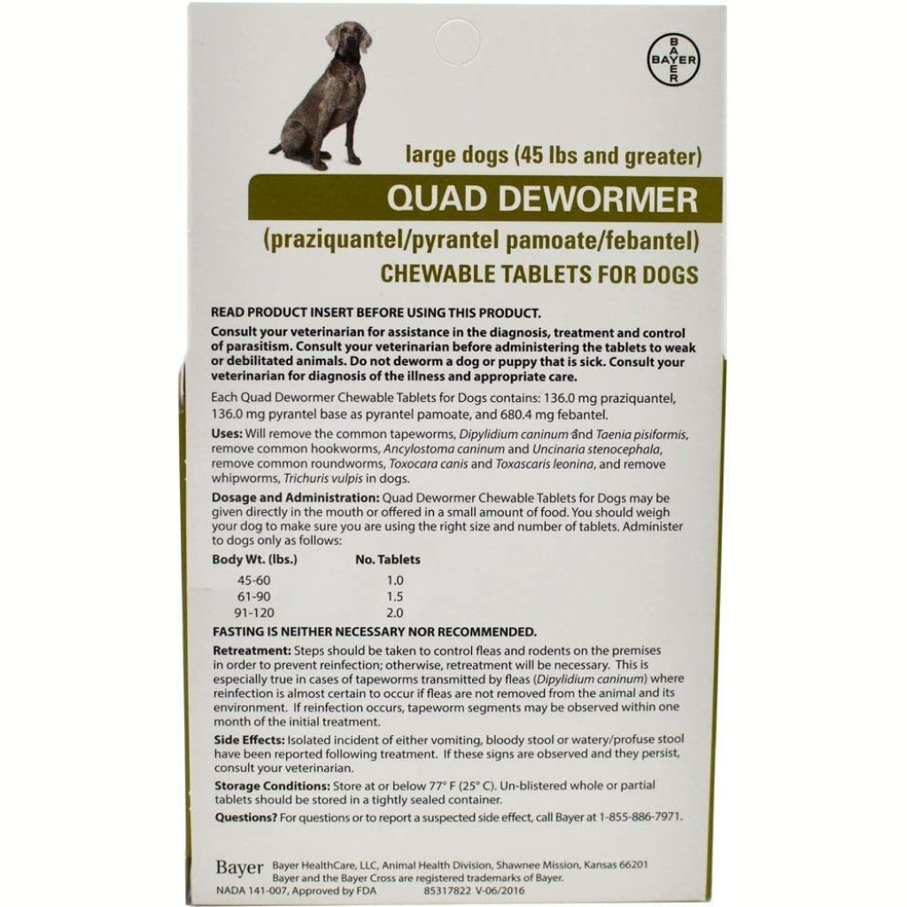 Quad Dewormer Tablets For Dogs Over 45-lb, 2 Pack image number null