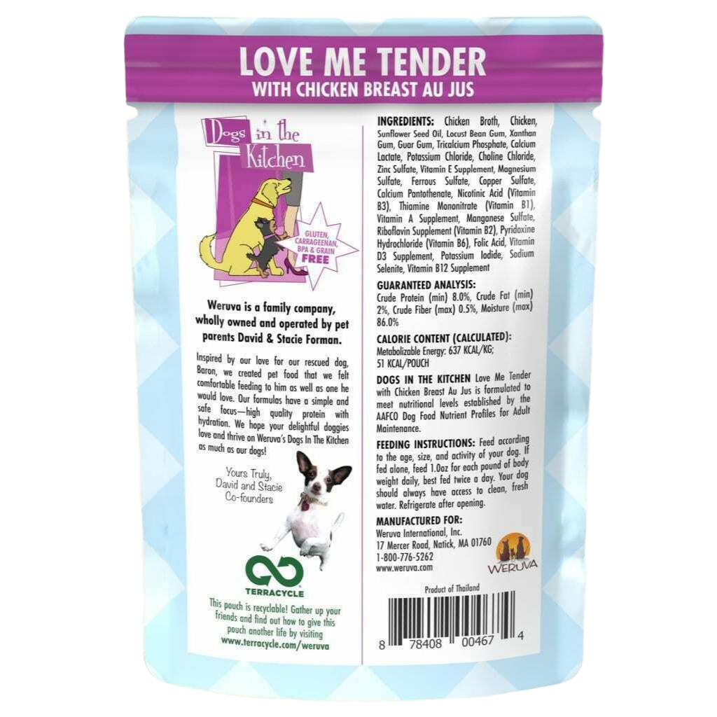 Weruva Dogs In The Kitchen, Love Me Tender With Chicken Breast Au Jus Dog Food, 2.8-oz Pouch image number null