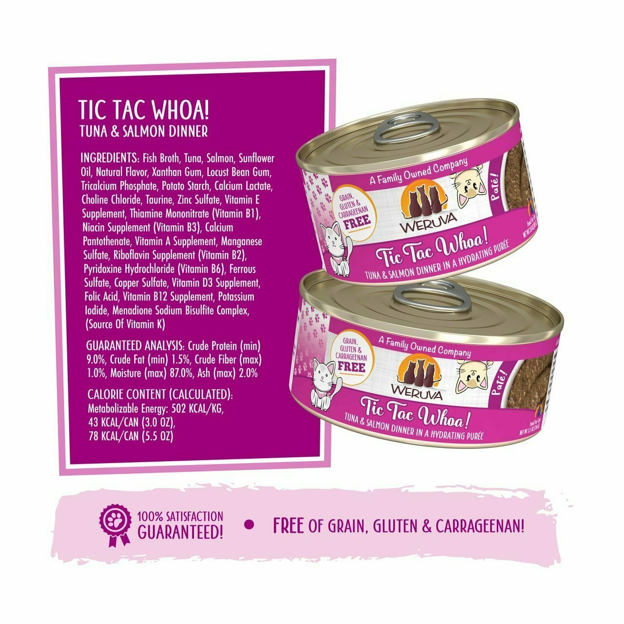 Weruva Classic Cat Pate, Tic Tac Whoa! With Tuna & Salmon, 3-oz Can image number null