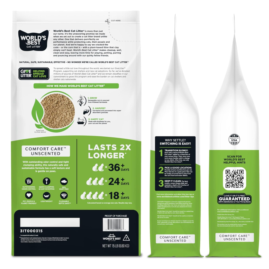 World's Best Comfort Care Unscented Original Clumping Corn Cat Litter image number null