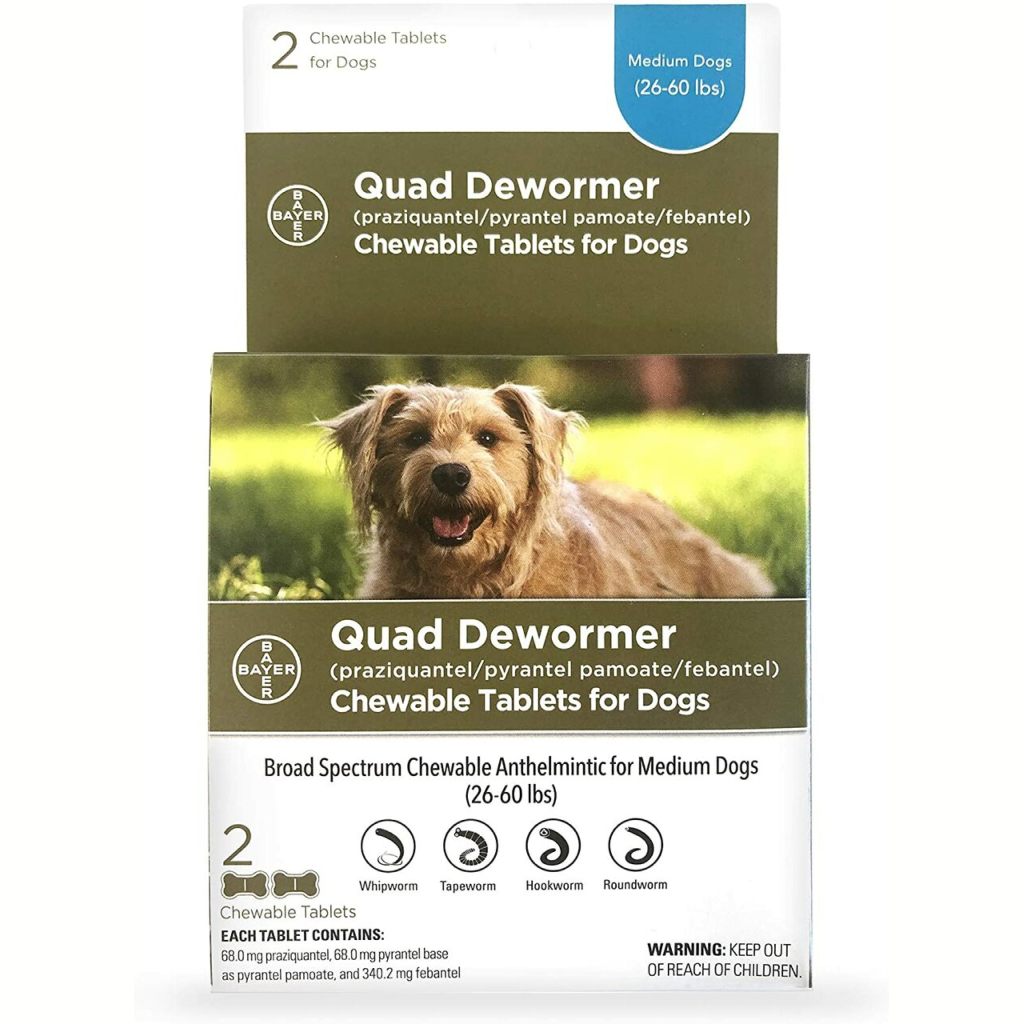 Quad Dewormer Tablets For Dogs 26-60-lb image number null