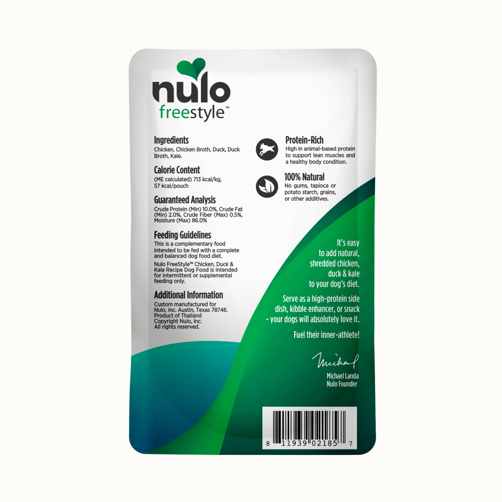 Nulo FreeStyle Dog Chicken, Duck, & Kale in Broth Pouch, 2.8-oz image number null