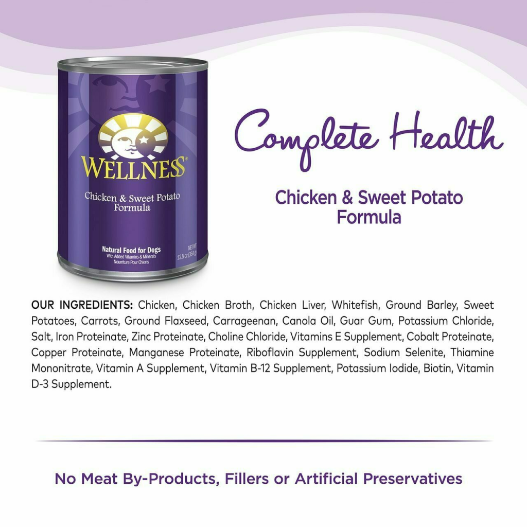 Wellness Complete Health Natural Wet Canned Dog Food, Chicken & Sweet Potato, 12.5-oz Can image number null