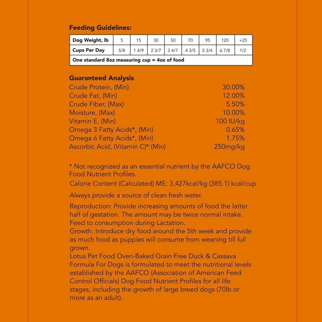 Lotus Grain-Free Duck & Cassava Oven-Baked Dry Dog Food, 20-lb image number null