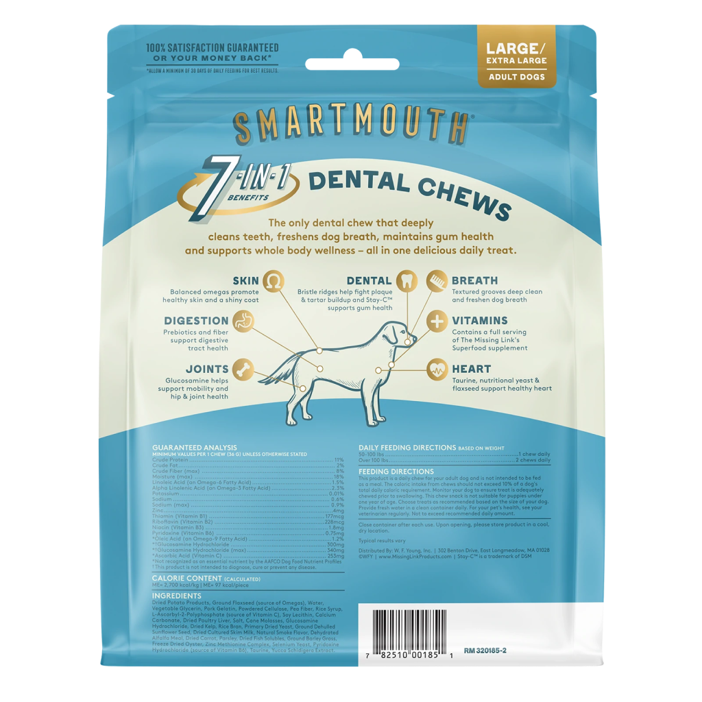 The Missing Link Smartmouth™ Dental Chews For Large/Extra Large Dogs 14 Count image number null