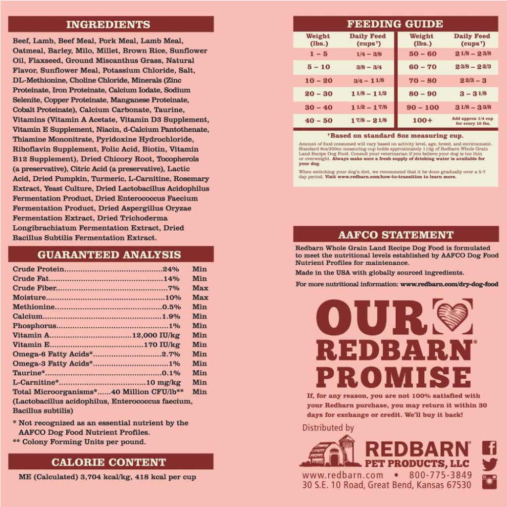 Redbarn Whole Grain Land Recipe Dog Food 4-lb Bag image number null