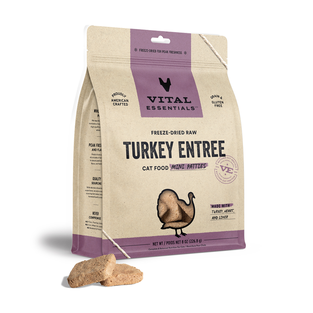 Vital Essentials Freeze-Dried Turkey Mini-Patties Cat Entree, 8-oz image number null