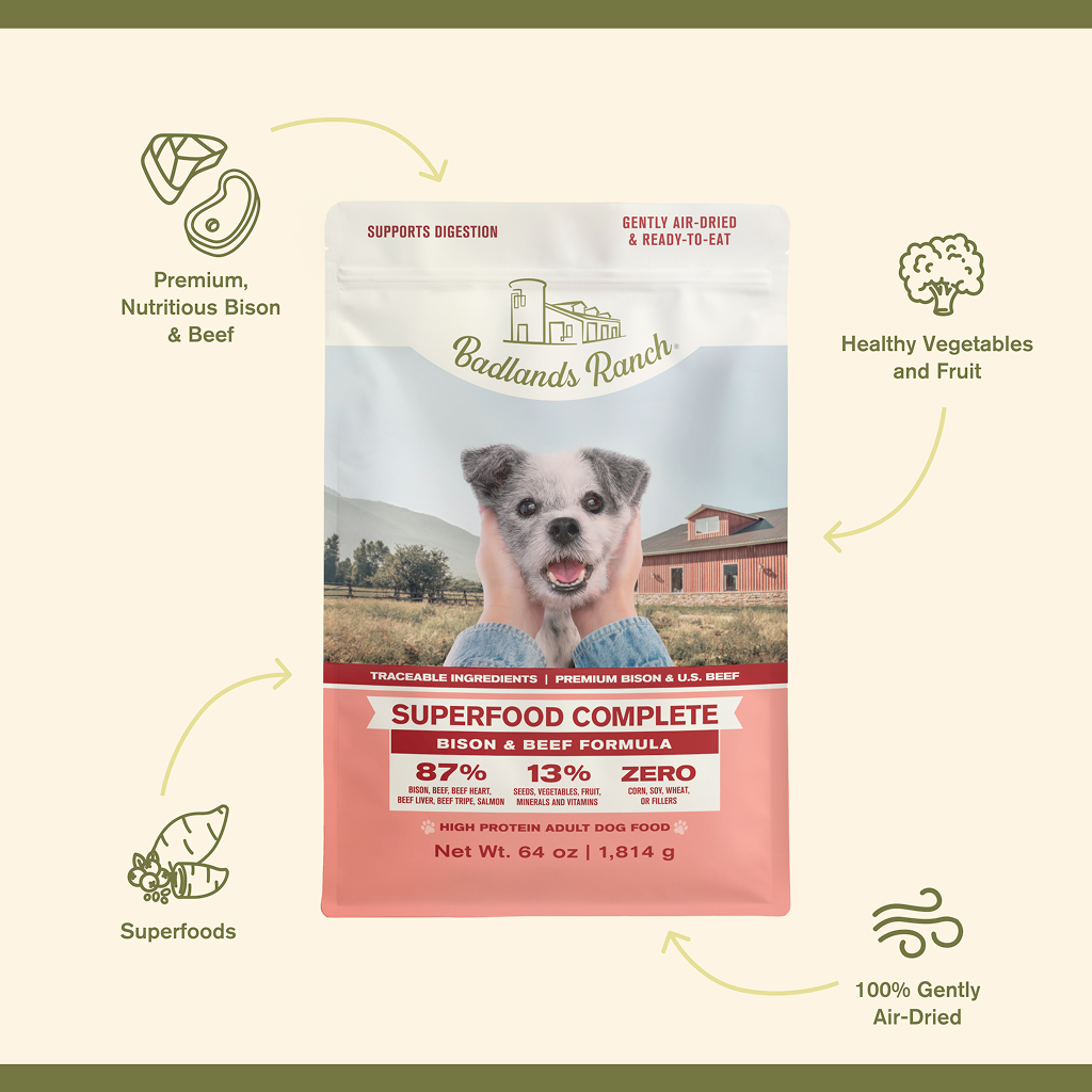 Badlands Ranch Air- Dried Grain- Free Superfood Complete Bison & Beef Formula, 64-oz image number null
