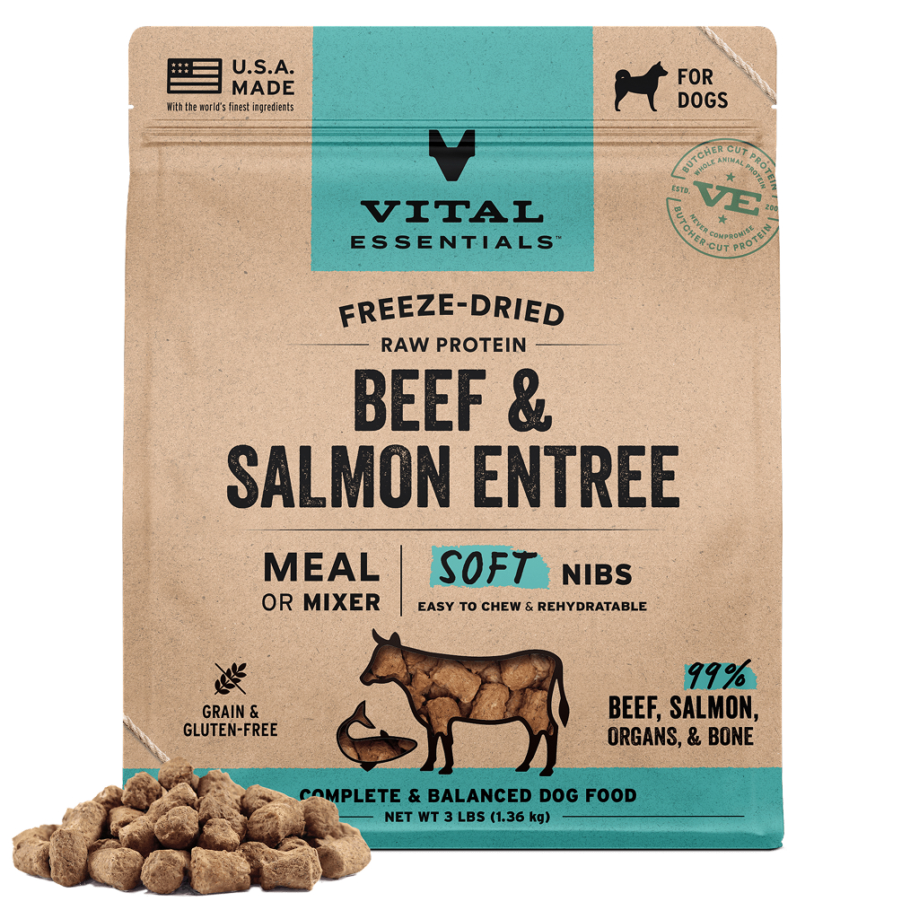 Vital Essentials Freeze-Dried Raw Beef & Salmon Entree & Mixer Dog Food Soft Nibs, 3-lbs image number null